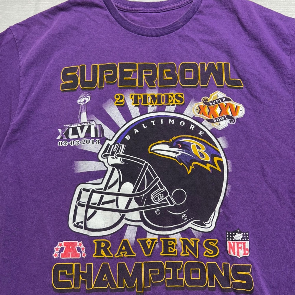 Baltimore Ravens Super Bowl Champions T-Shirt Purple Ray Lewis Joe Flacco XLVII - Picture 5 of 6